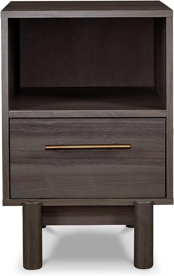 Signature Design by Ashley Brymont Mid-Century Modern 1 Drawer Nightstand with Open Cubby, Gray - LeafyLoom