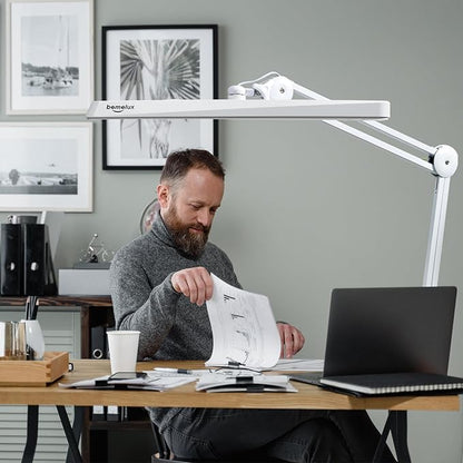 LED Architect Desk Lamp with Clamp, Metal Swing Arm 2000 Lumens Dimming Office Table Lamp for Task Work Drafting Reading Desktop, 117PCS Bright LEDs, 24W Workbench Lamp(White) - LeafyLoom