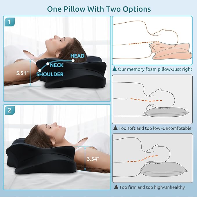 DONAMA Cervical Pillow for Neck and Shoulder,Contour Memory Foam Pillow,Ergonomic Neck Support Pillow for Side Back Stomach Sleepers with Pillowcase - LeafyLoom