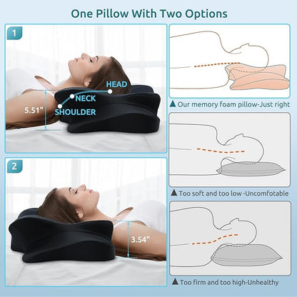 DONAMA Cervical Pillow for Neck and Shoulder,Contour Memory Foam Pillow,Ergonomic Neck Support Pillow for Side Back Stomach Sleepers with Pillowcase - LeafyLoom