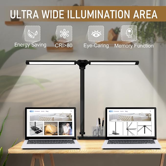 Dimmable LED Desk Lamp with USB Charging Port, 50 Lighting Modes Dual Swing Arm Architect Table Lamp Light Desk Lamp for Home Office Dorm Piano Nail - LeafyLoom