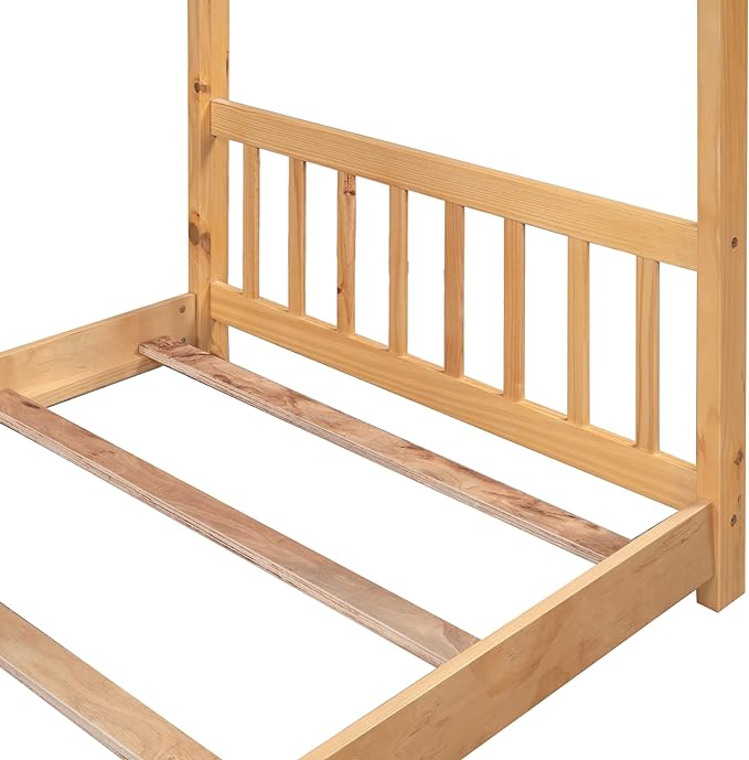 Montessori Floor Bed Frame Twin Size, Twin Floor Bed with Headboard and Footboard, Low House Bed for Girls, Kids, Boys, No Box Spring Needed, Natural Montessori Bed Twin Size - LeafyLoom