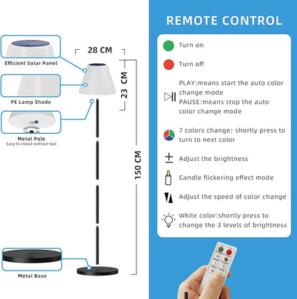 Solar Floor Lamp for Patio Waterproof, Outdoor Floor Lamp with Light Sensor, USB Rechargeable Cordless Floor Lamp with Remote, Dimmable Warm White and Height Adjustable for Lawn Yard Pool Garden - LeafyLoom