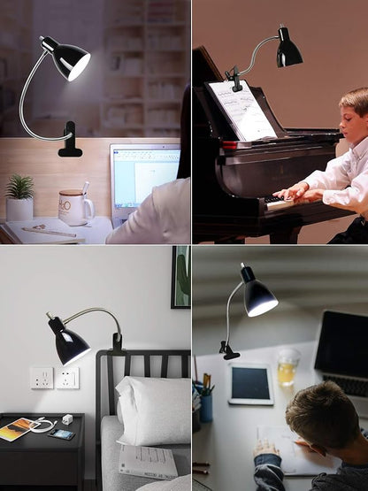 Desk lamp Eye-Caring Table Lamps, 360°Rotation Gooseneck Clip on Lamp Reading Light Portable Reading Book Light, Clamp Light, Study Desk Lamps for Bedroom and Office Home Lighting (Black) - LeafyLoom