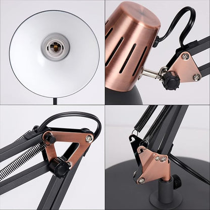 FIRVRE Metal Desk Lamp Adjustable Goose Neck Architect Table Lamp Sandy Black Tall Reading Light Swing Arm Desk Lamp with Clamp Eye-Caring for Bedroom Bedside Study Home Office Library Workplace - LeafyLoom