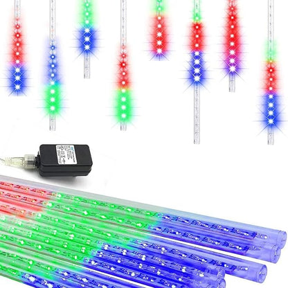 Meteor Shower Lights UL Certified 192 LED Falling Rain Lights with 30cm 8 Tubes rain Drop Christmas Icicle Cascading Lights for Xmas Halloween Decorations Party Holiday Garden Tree,Multicolor Weepong