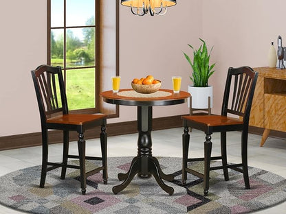 East West Furniture JACH3-BLK-W 3 Piece Kitchen Counter Height Dining Table Set Contains a Round Pub Table with Pedestal and 2 Dining Room Chairs, 36x36 Inch, Black & Cherry - LeafyLoom