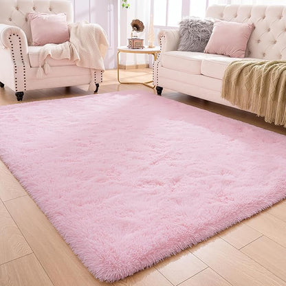 Softlife Ultra Soft Fluffy Area Rugs for Bedroom, Girls and Boys Room Kids Room Nursery Rug, 4 x 5.3 Feet Pink Shaggy Fur Indoor Plush Modern Floor Carpet for Living Room Christmas Decor - LeafyLoom