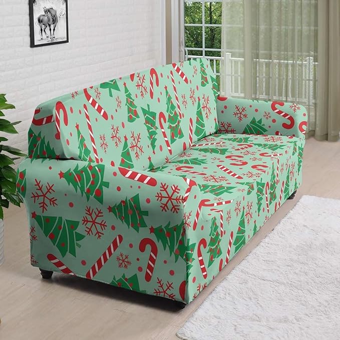 FKELYI Green Christmas Tree Sofa Slipcover Comfortable Sofa Couch Cover with Elastic Bottom Stretch Furniture Protector for Indoor XL FKELYI