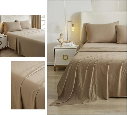 HighBuy Full Size Sheet Sets Khaki - 4 Piece Bed Sheets and Pillowcase Set for Full Bed Mattress - Cooling Sheets Soft Deep Pocket Sheets,Fitted Sheets,Full Bed Sheets,Khaki - LeafyLoom