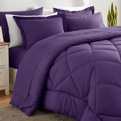 CozyLux Full Comforter Set with Sheets 7 Pieces Bed in a Bag Purple All Season Bedding Sets with Comforter, Pillow Shams, Flat Sheet, Fitted Sheet and Pillowcases - LeafyLoom