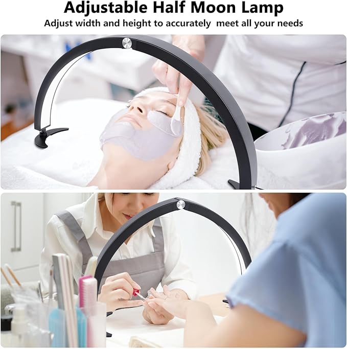 Half Moon Light for Nail Desk, 29in Half Moon Table Lamp Nail Desk Lamp with Wire Controller & Remote, Lash Light Lamp for Eyelash Extensions Tattoo PMU, 7 Cool/Warm Tones & 10 Brightness - LeafyLoom