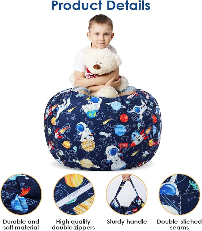 Bean Bag Chair for Kids Stuffed Animal Storage Beanbag Chairs,Toddler Toy Storage Organizer for Girls and Boys,Large 32'' Cover Only（No Filling) - LeafyLoom