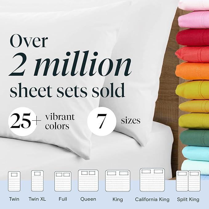 LuxClub 6 PC Queen Sheet Set, Sheets Queen Size, Deep Pockets 18" Eco Friendly Wrinkle Free Cooling Sheets Machine Washable Hotel Bedding Silky Soft - Snow White Fitted Sheet Queen Size - LeafyLoom