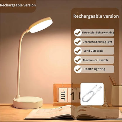 Small desk lamp USB rechargeable desk lamp with 3 color modes, dimmable learning lamp for learning, reading and writing, art and handicrafts, nail art, flexible gooseneck desk lamp - LeafyLoom