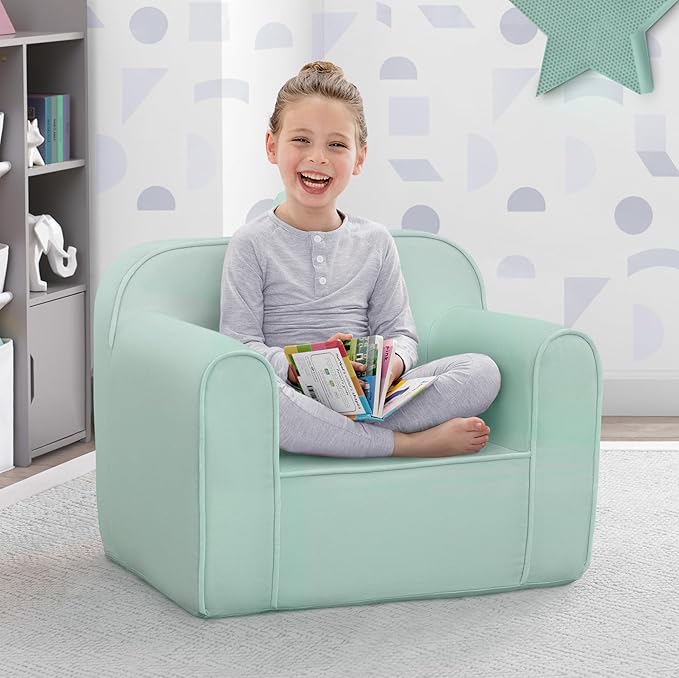 Delta Children Cozee Chair -Foam Kids Chair for Ages 18 Months and Up, Sage - LeafyLoom