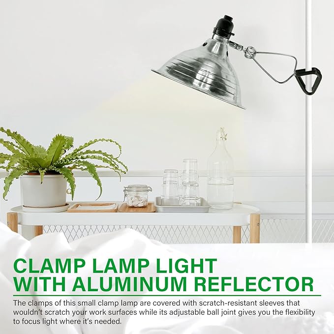 Simple Deluxe 2-Pack Clamp Lamp Light with 8.5 Inch Aluminum Reflector up to 150 Watt E26 (no Bulb Included), Silver and Black - LeafyLoom