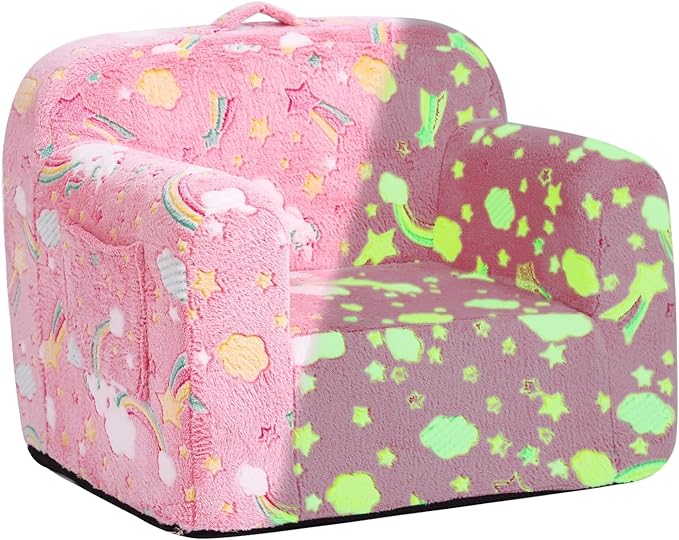 Tiita Kids Sofa, Children Couch with Carrying Handle & Side Pockets, Kids Foam Chair, Toddler Armrest Chair, Lightweight Children Sofa Chair, Kids Read Sofa for Girl or Boy(Pink Rainbow) - LeafyLoom