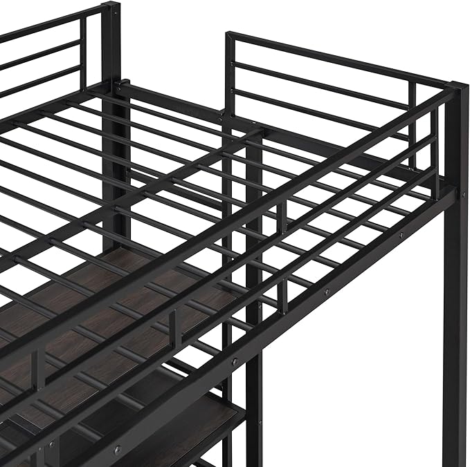 RITSU Twin Size Loft Bed, Heavy Duty Metal Bedframe with Desk and Whiteboard, 3 Big Shelves The Storage Space, Sturdy Construction, for Children's Room, Teens, Black - LeafyLoom