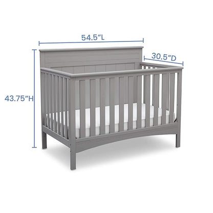 Delta Children Fancy 4-in-1 Crib, Grey + Serta Perfect Slumber Dual Sided Recycled Fiber Core Crib and Toddler Mattress (Bundle) - LeafyLoom