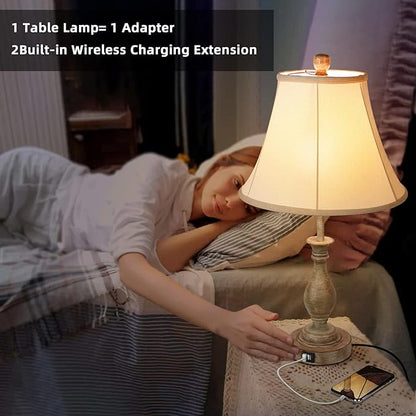 Farmhouse Table Lamp Touch Control 3-Way Dimmable, Modern Nightstand Lamp with 2 USB Port Bedside Desk Lamp with Fabric Shade for Living Room Bedroom Hotel (Pack-01) - LeafyLoom