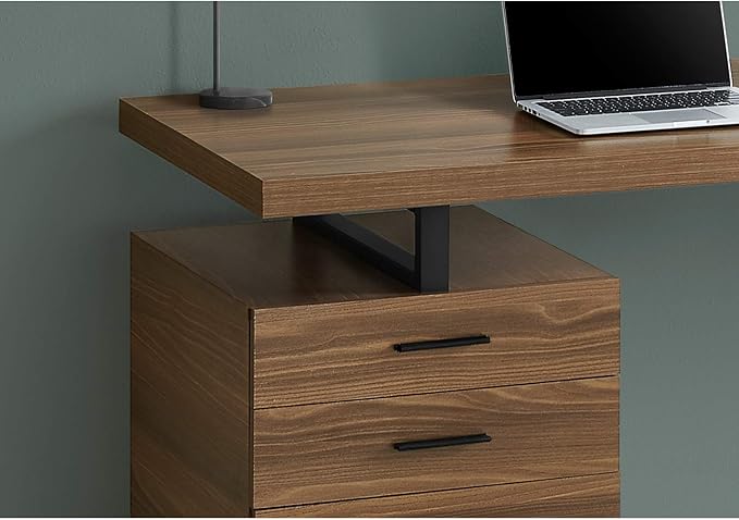 Monarch Specialties 7640 Computer Desk, Home Office, Laptop, Left, Right Set-up, Storage Drawers, 48" L, Work, Metal, Laminate, Walnut, Black, Contemporary Desk-48 R Face, 47.25" L x 23.75" W x 30" H - LeafyLoom