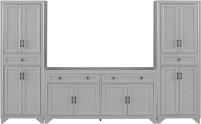 Crosley Furniture Tara 3-Piece Sideboard and Pantry Set, Distressed Gray - LeafyLoom