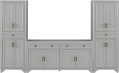 Crosley Furniture Tara 3-Piece Sideboard and Pantry Set, Distressed Gray - LeafyLoom