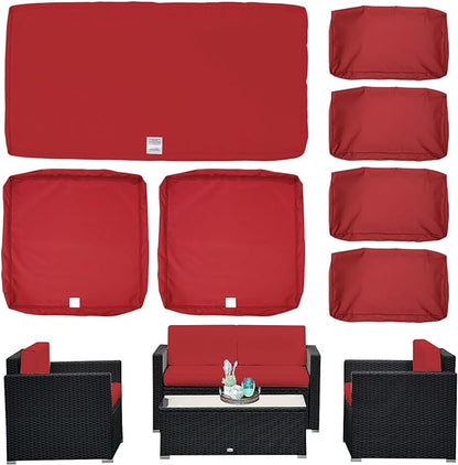 ClawsCover 7Pack Outdoor Seat and Back Cushions Replacement Covers Fits for 4-Seater 4Pieces Wicker Rattan Patio Conversation Set Sectional Couch Chair Furniture,Red-Include Cover Only - LeafyLoom