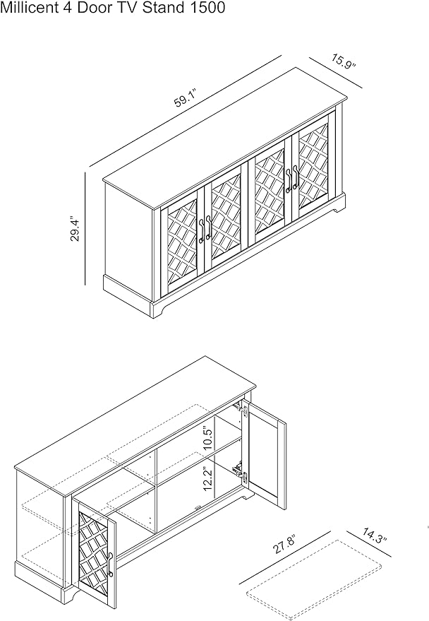 Galano Millicent TV Stand for 65+ Inch TV, Tall Entertainment Center with Mirror Doors, Rustic Media Console with Storage Shelves, Wood Television Stand for Living Room, Mexican Grey - LeafyLoom