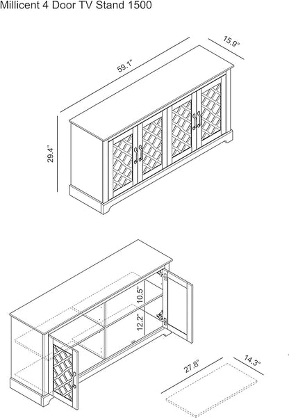 Galano Millicent TV Stand for 65+ Inch TV, Tall Entertainment Center with Mirror Doors, Rustic Media Console with Storage Shelves, Wood Television Stand for Living Room, Mexican Grey - LeafyLoom