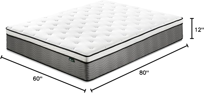 ZINUS 12 Inch True Support Hybrid Mattress [New Version], Queen, Fiberglass free, Medium Feel, Motion Isolation, Certified Safe Foams & Fabric, Mattress in A Box - LeafyLoom