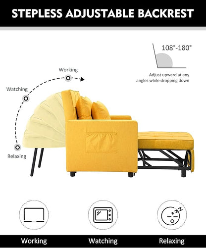 XSPRACER [UPDATED] Convertible Chair Bed, Sleeper Chair Bed 3 in 1, Stepless Adjustable Backrest,Armchair, Sofa, Bed, Linen, Yellow, Single One - LeafyLoom