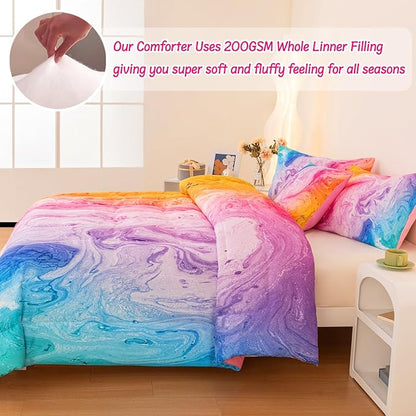 4 Pcs Tie Dye Twin Comforter Set for Girls, Watercolor Marble Abstract Art Superior Kids Bedding Sets Twin Size, Pink Purple Blue Colorful Teenage Girls Comforter Sets - LeafyLoom