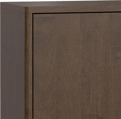 SIMPLIHOME Harper Solid Hardwood and Rubberwood 38 inch x 17 inch Rectangle Mid Century Modern 2 Door Sideboard Buffet/Storage Cabinet in Walnut Brown for The Dining Room and Kitchen - LeafyLoom