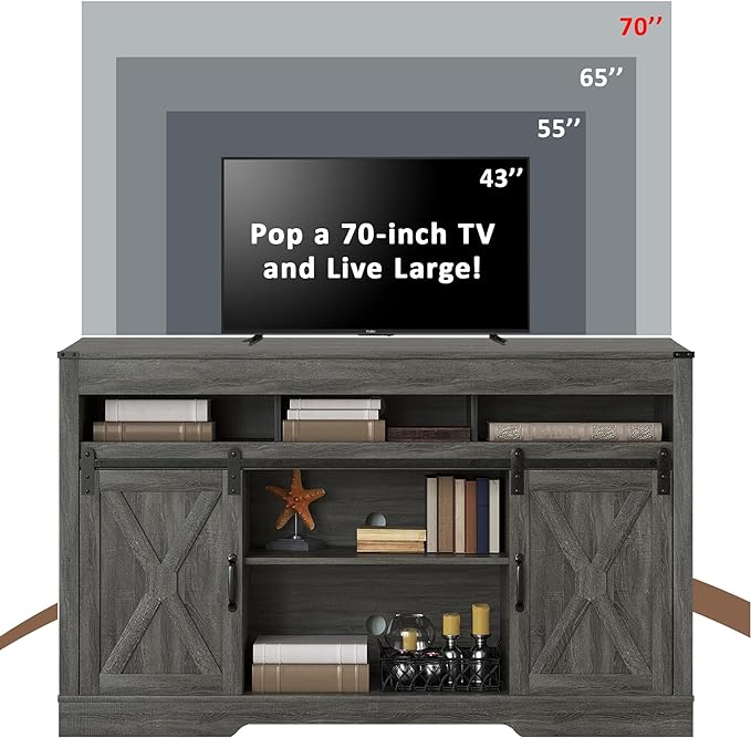 farmhouse 65+ Inch TV Stand, Tall Entertainment Center for Living Room, Bedroom, Dark Grey - LeafyLoom