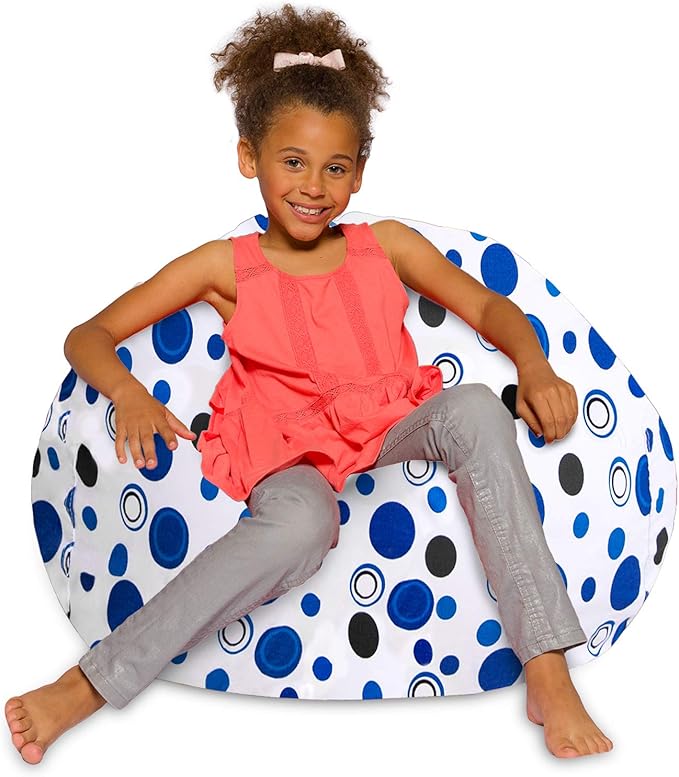 Posh Creations Bean Bag Chair for Kids, Teens, and Adults Includes Removable and Machine Washable Cover, Canvas Bubbles Blue and White, 38in - Large - LeafyLoom