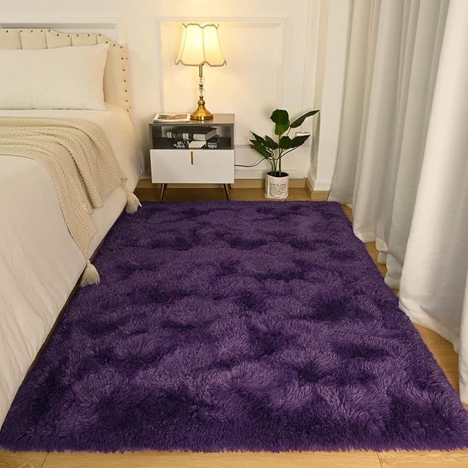 Softlife Rug for Bedroom 4x5.3 Feet Area Rug for Living Room Super Soft Shaggy Rugs for Kids Room Fluffy Fuzzy Carpets Long Plush Bedside Rug Nursery Christmas Home Decoration for Boys Girls, Purple - LeafyLoom