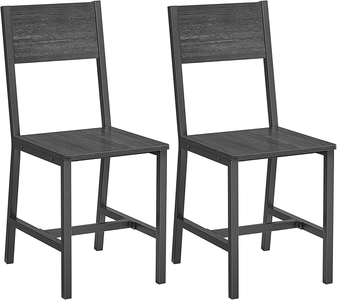 VASAGLE Dining Chair Set of 2, Rustic Wood Chairs with Metal Steel Frame, Easy to Assemble, Comfortable Seat, Modern Farmhouse Chair for Kitchen, Bedroom, Living Room, Charcoal Gray and Ink Black - LeafyLoom