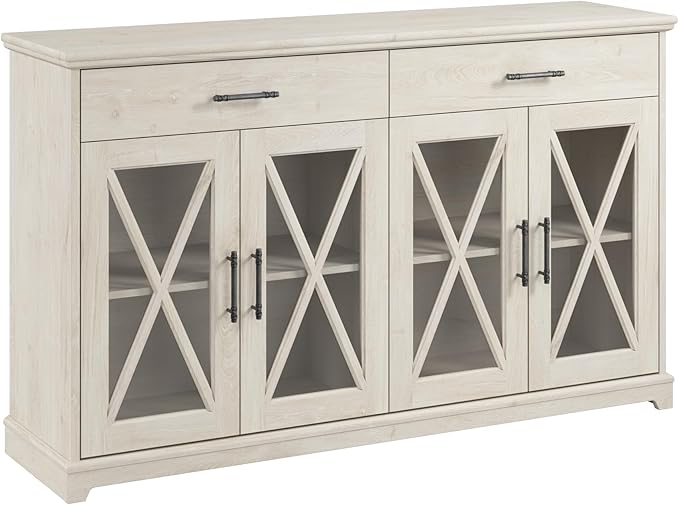 Bush Furniture Lennox Farmhouse Stand for 75 Inch TV | Living Room Entertainment Center with Storage, 60W, Linen White Oak - LeafyLoom