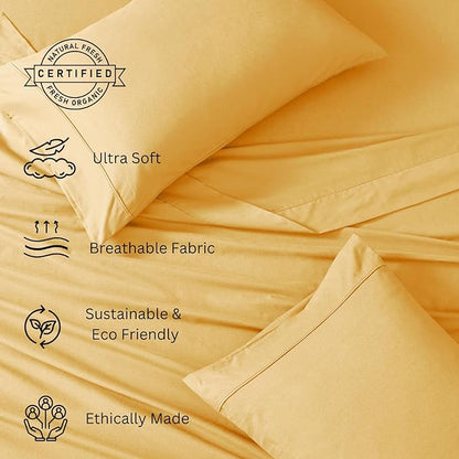 LANE LINEN 100% Organic Cotton Twin XL Sheets Set, 3-Piece Pure Organic Cotton Percale Sheets, Cotton Bedsheets, Ultra Soft Bedding Sheets, Breathable, Fits Mattress Upto 15" Deep - Cocoon - LeafyLoom