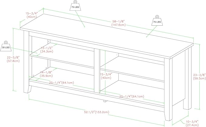 Walker Edison Wren Classic 4 Cubby TV Stand for TVs up to 65 Inches, 58 Inch, Dark Walnut - LeafyLoom