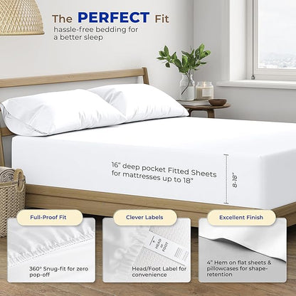 THREAD SPREAD 100% Egyptian Cotton Sheets California King Size - 600 Thread Count 4 PC White Luxury Sheets Cal King Size, Soft, Cooling Hotel Luxury Bed Sheets & Pillowcases, Fits Mattress upto 18" - LeafyLoom