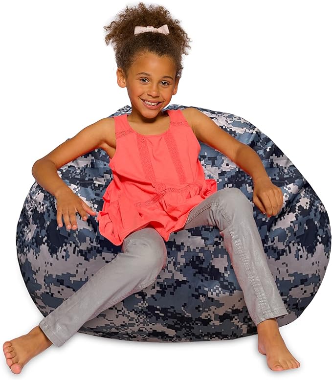 Posh Creations Bean Bag Chair for Kids, Teens, and Adults Includes Removable and Machine Washable Cover, Soft Nylon - Camo Digital, 38in - Large - LeafyLoom