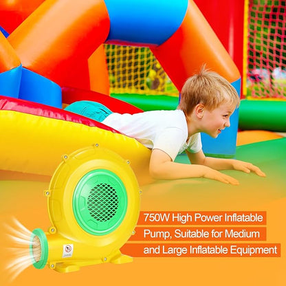 Bounce House Blower, 750W 1HP Commercial Air Blower with Double-Sided Fan Blade Design, Strong Wind and Great Heat Dissipation Properties for Medium and Large Bouncy Castle, Jump Slides, Arch - LeafyLoom