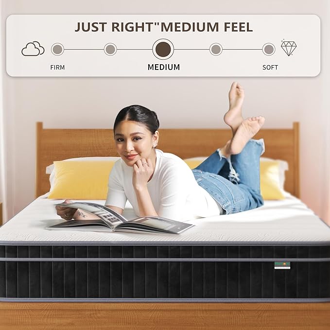 12 inch Full Mattress, Cooling-Gel Memory Foam and Pocket Spring Full Hybrid Mattress, Medium Firm Feel, Full Bed Mattress in a Box, CertiPUR-US Certified, Full Size Mattress - LeafyLoom