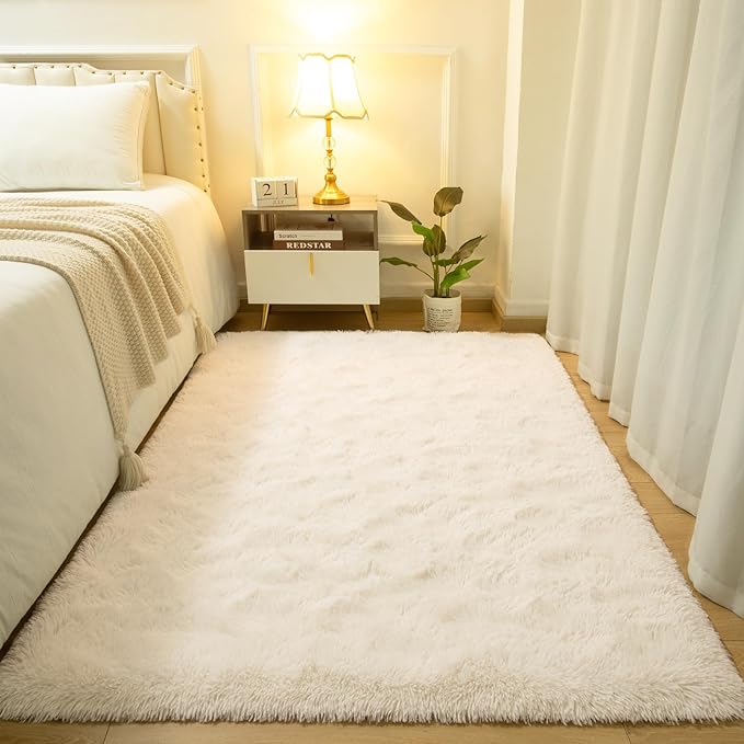 Softlife Rug for Bedroom 5.3x7.6 Feet Area Rug for Living Room Soft Shaggy Rugs for Kids Room Fluffy Fuzzy Carpets Long Plush Bedside Rug Nursery Christmas Home Decor for Boys Girls, Creamy White - LeafyLoom