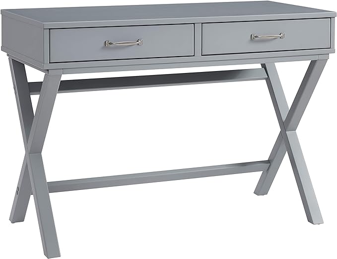 Linon Grey Campaign Style Sawyer Desk - LeafyLoom