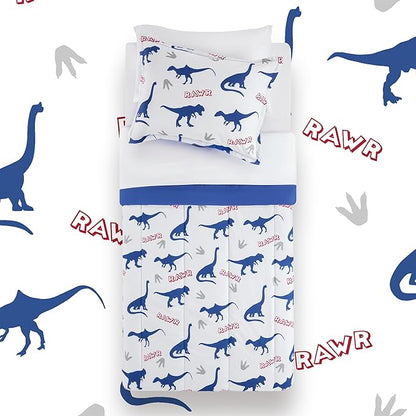 SLEEP ZONE Kids Bedding Set for Boys, Dinosaur Pattern, Super Soft and Breathable, All Season Use Comforter Set, 7 Pieces (Dinosaur Footprints, Full/Queen) - LeafyLoom