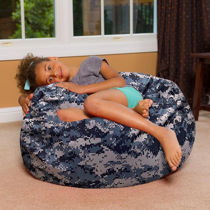 Posh Creations Bean Bag Chair for Kids, Teens, and Adults Includes Removable and Machine Washable Cover, Soft Nylon - Camo Digital, 38in - Large - LeafyLoom